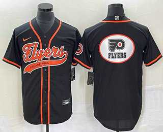 Mens Philadelphia Flyers Black Team Big Logo Cool Base Stitched Baseball Jersey